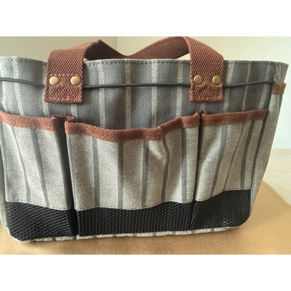 Sophie Conran Burgon & Ball Gardening Tool Bag Grey Ticking Stripe Tote NEW - Picture 7 of 12